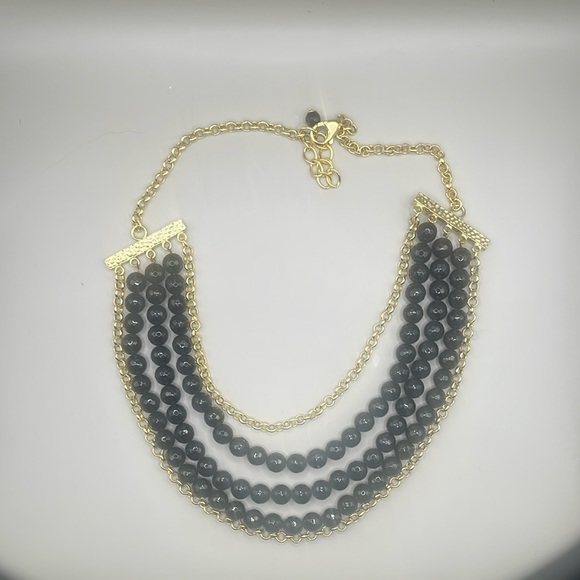 Jewelry - Elegant Black Beaded Necklace with Gold Chain